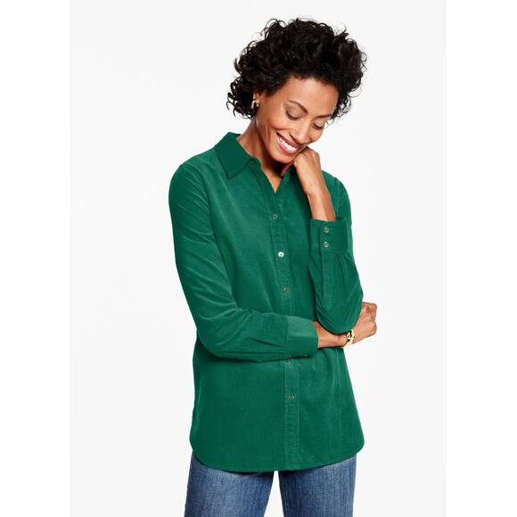 NWT Talbots Women's Corduroy Modern Classic Button Down Shirt Green Size Medium - Picture 1 of 10